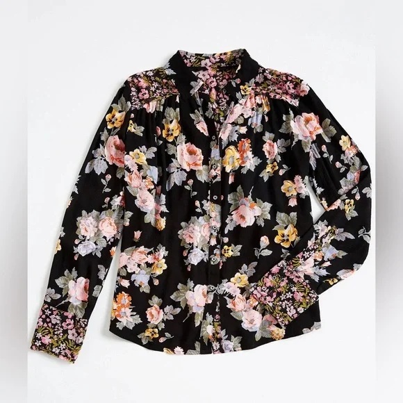 Free People Floral Blouse - Black and Pink - Picture 3 of 5